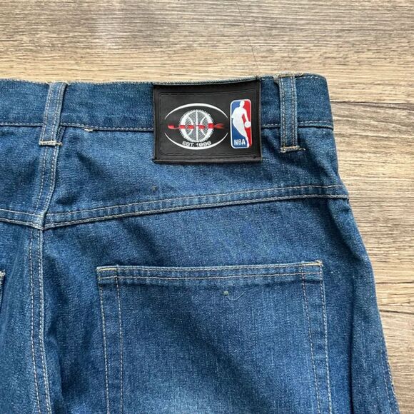 Vintage 90s UNK NBA Team Logos All Over Print Denim Jeans Size 34x32 - Picture 4 of 5